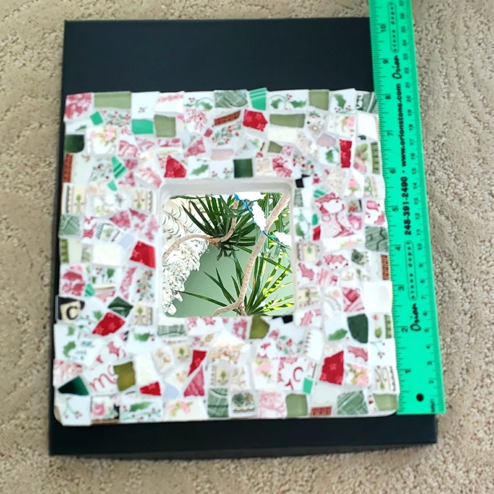 Hand Crafted Mosaic Tile Wall Mirror - Multicolor, Greens,reds, And Whites